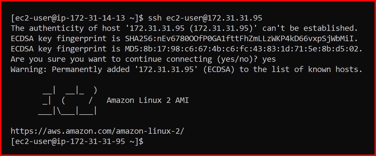 Picture showing connecting to second EC2 instance using SSH utility